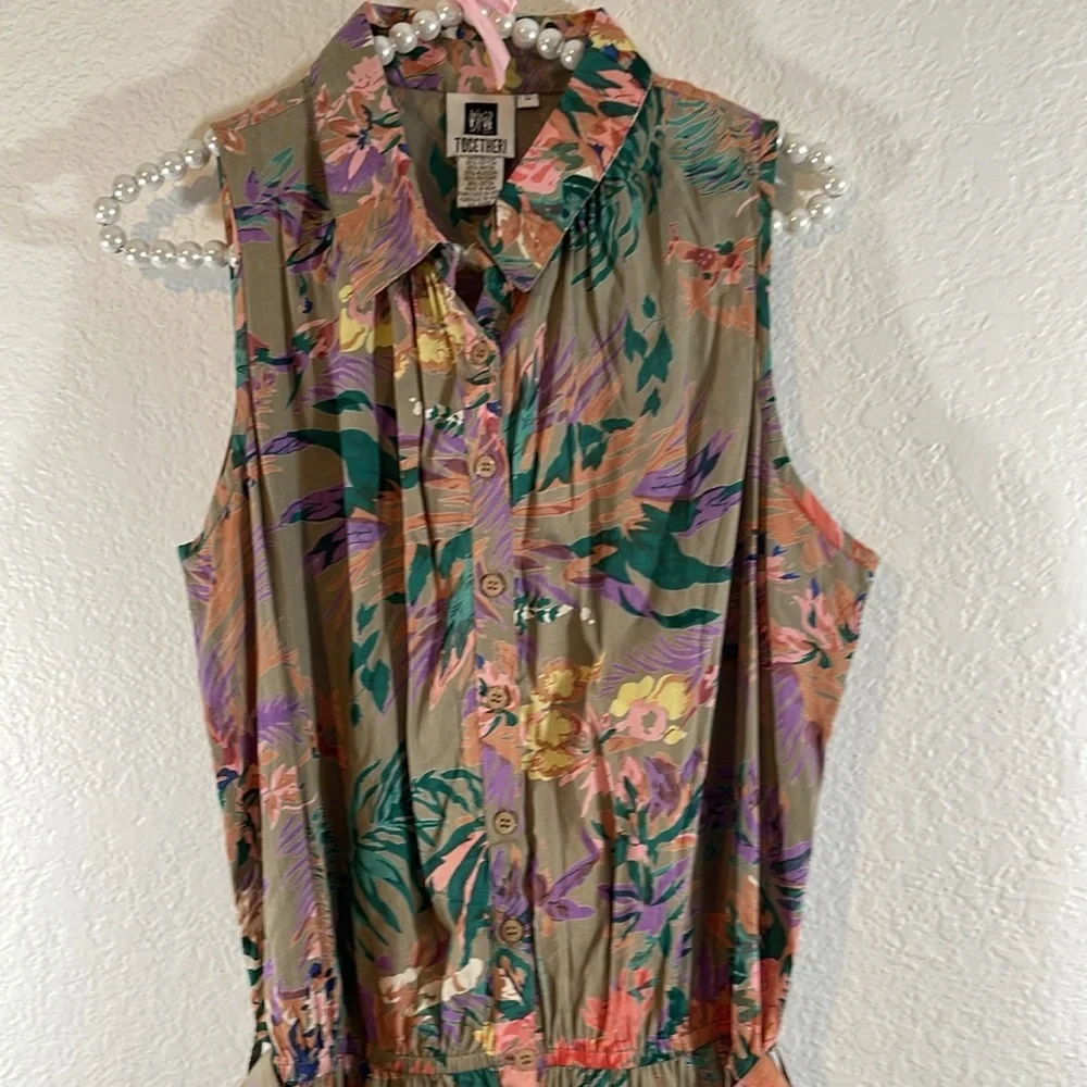 TOGETHER! Vintage Floral Button-Down Belted Maxi Dress with Pockets Size 12 - Picture 2 of 7